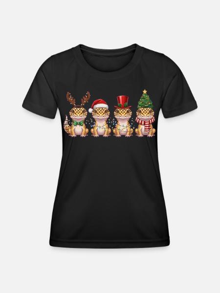 Leopardgecko Weihnachten Lichterkette - Frauen Funktions-T-Shirt - Schwarz