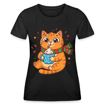 Cuddly Kitten Winter Coffee with Cream - Women's Functional T-Shirt - black - Front - AI Model Female 172 light (172cm)