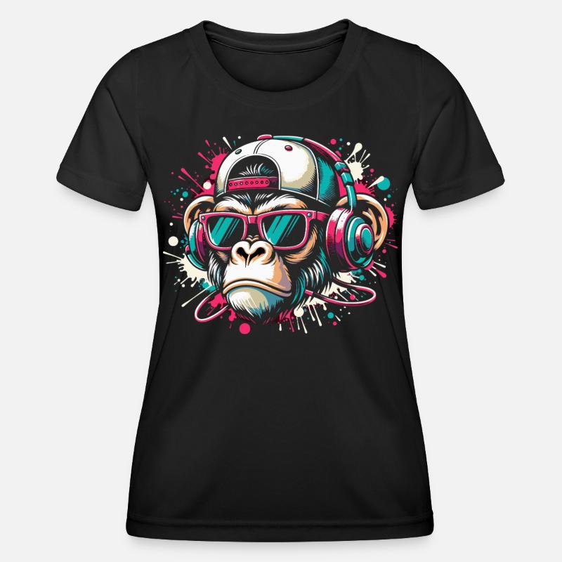 Cool monkey with sunglasses and beats - Women's Functional T-Shirt - black