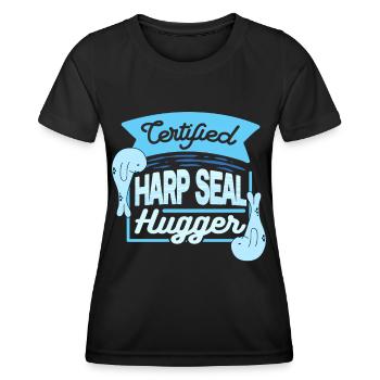 Sattelrobbe Robben Certified Harp Seal Hugger - Women's Functional T-Shirt - black - Front - AI Model Female 172 light (172cm)