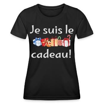 Je suis le cadeau: cadeaux festifs - T-shirt sport Femme - noir - Devant - AI Model Female 172 light (172cm)