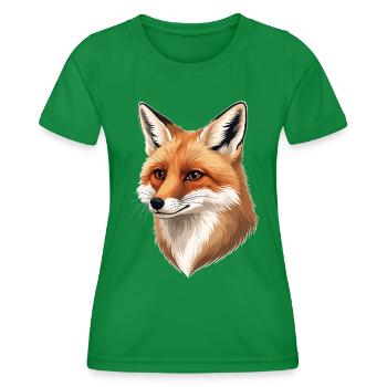 Fox Head Illustration: Warm Nature Tones - Women's Functional T-Shirt - kelly green - Front - AI Model Female 172 dark (172cm)