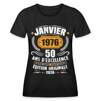 Vintage Janvier 1976 Cadeau D'anniversaire 50 Ans - T-shirt sport Femme - noir - Devant - AI Model Female 172 light (172cm)