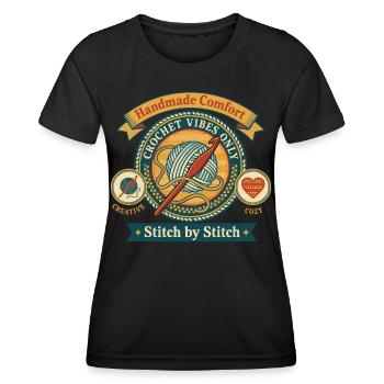 Handgemachte Komfort-Häkel-Vibes nur Stich von - Frauen Funktions-T-Shirt - Schwarz - Vorne - AI Model Female 172 light (172cm)