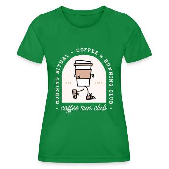Funny coffee and running lovers run club - Women's Functional T-Shirt - kelly green - Front - AI Model Female 172 dark (172cm)