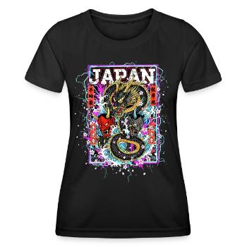 Otaku Samurai & Drache - Cyber Neon Streetart - Frauen Funktions-T-Shirt - Schwarz - Vorne - AI Model Female 172 light (172cm)