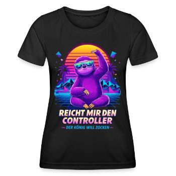 Reicht mir den Controller – König will zocken Faul - Frauen Funktions-T-Shirt - Schwarz - Vorne - AI Model Female 172 light (172cm)