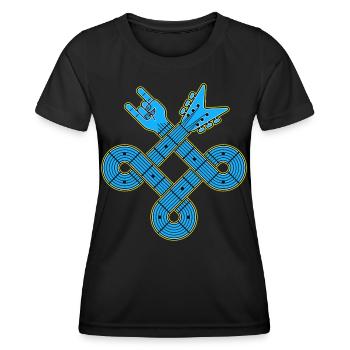 Neon Blue Guitar Knot Emblem - Women's Functional T-Shirt - black - Front - AI Model Female 172 light (172cm)