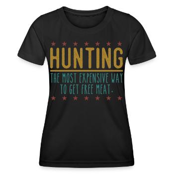 Jäger Lustiger Spruch – Gratis Fleisch Design - Frauen Funktions-T-Shirt - Schwarz - Vorne - AI Model Female 172 light (172cm)