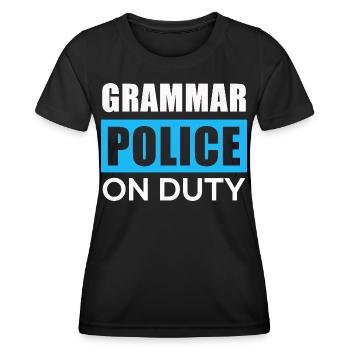 La police de la grammaire en action - T-shirt sport Femme - noir - Devant - AI Model Female 172 light (172cm)