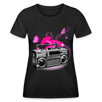 Retro Floral Boombox in Hot Pink - Women's Functional T-Shirt - black - Front - AI Model Female 172 light (172cm)