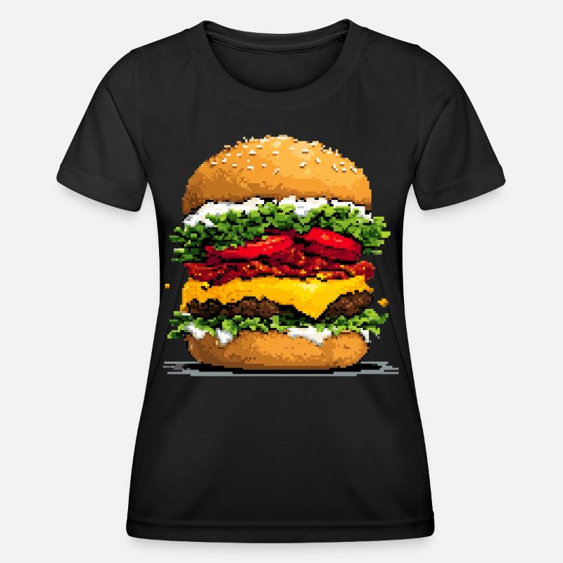 Pixelhamburger Retro Pixel Art - Women's Functional T-Shirt - black