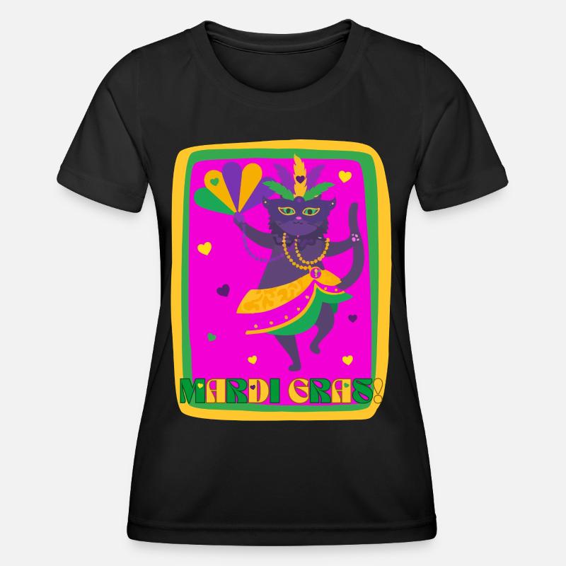 Mardi Gras Dancing Cat - Women's Functional T-Shirt - black