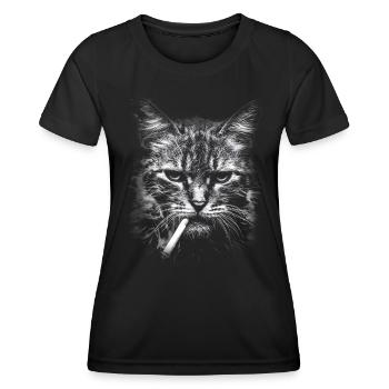Smoking, cigarette, cat smoking a cigarette - Women's Functional T-Shirt - black - Front - AI Model Female 172 light (172cm)