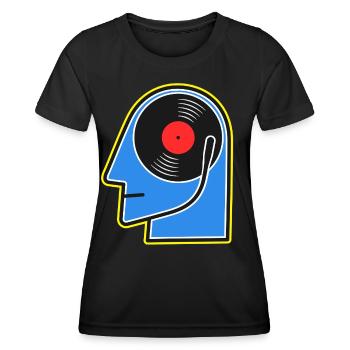 Blue Vinyl Album DJ Head - Frauen Funktions-T-Shirt - Schwarz - Vorne - AI Model Female 172 light (172cm)