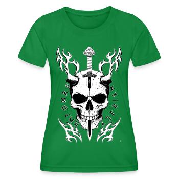 Crâne avec épée et flammes avec symbole de protection - T-shirt sport Femme - vert - Devant - AI Model Female 172 dark (172cm)