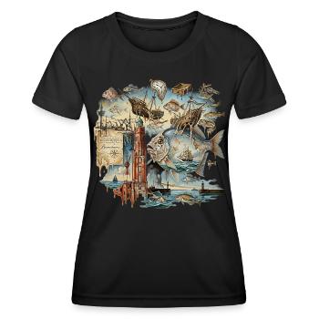 North German Art, Seafaring, Sailors, Fishing - Women's Functional T-Shirt - black - Front - AI Model Female 172 light (172cm)