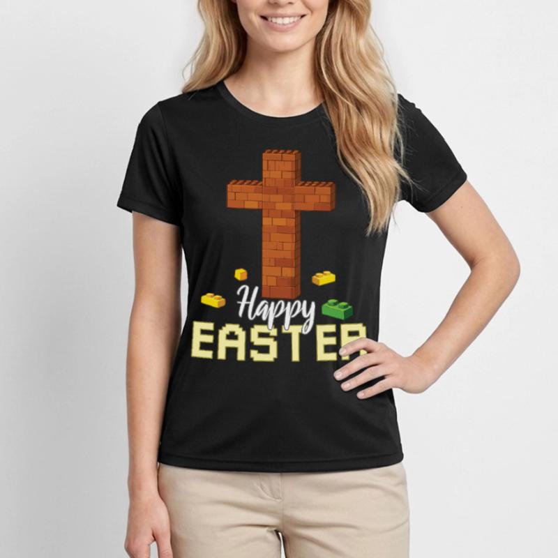 Master Builder Brick Builder Cross Happy Easter Women's Functional T-Shirt