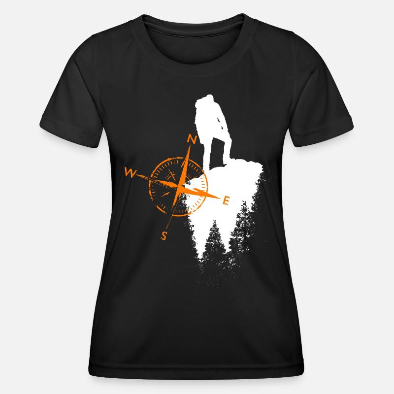 Wanderer motif with a compa - Women's Functional T-Shirt - black