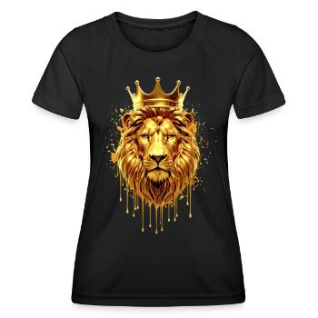 Löwe mit Krone Gold Optik – Majestätisch - Frauen Funktions-T-Shirt - Schwarz - Vorne - AI Model Female 172 light (172cm)