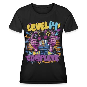 Level 14 Complete Gaming Graffiti - Frauen Funktions-T-Shirt - Schwarz - Vorne - AI Model Female 172 light (172cm)