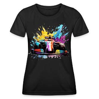 Rennwagen-Geschwindigkeit Bunte Splash-Art-Rennfahrer - Frauen Funktions-T-Shirt - Schwarz - Vorne - AI Model Female 172 light (172cm)