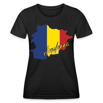 Karte mit der Flagge von Andorra, ich liebe Andorra - Frauen Funktions-T-Shirt - Schwarz - Vorne - AI Model Female 172 light (172cm)