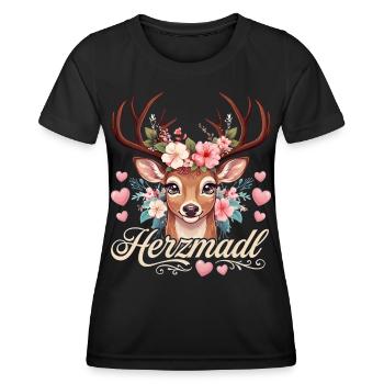 Herzmadl Shirt Damen Trachtenshirt Tracht Oberteil - Frauen Funktions-T-Shirt - Schwarz - Vorne - AI Model Female 172 light (172cm)