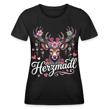 Herzmadl Shirt Damen Trachtenshirt Tracht Oberteil - Frauen Funktions-T-Shirt - Schwarz - Vorne - AI Model Female 172 light (172cm)