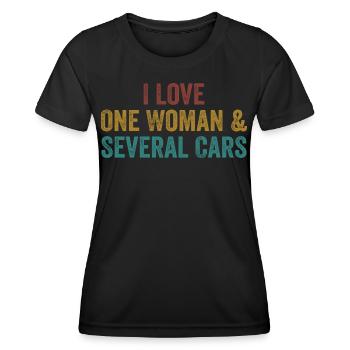 Eine Frau und viele Autos: Autohumor - Frauen Funktions-T-Shirt - Schwarz - Vorne - AI Model Female 172 light (172cm)