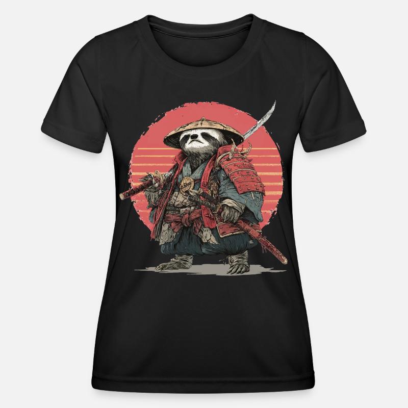 Sloth Samurai in Red Sunset Armor - Women's Functional T-Shirt - black