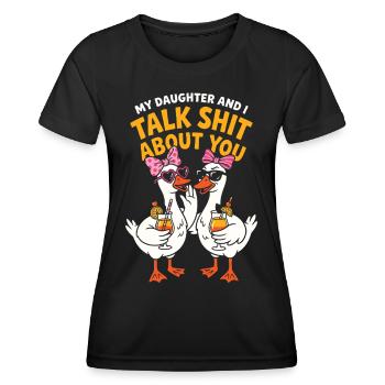 Ma fille et moi parlons de toi, Goose - T-shirt sport Femme - noir - Devant - AI Model Female 172 light (172cm)