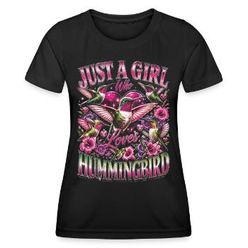 Fille qui aime le colibri à gorge rubis - T-shirt sport Femme - noir - Devant - AI Model Female 172 light (172cm)