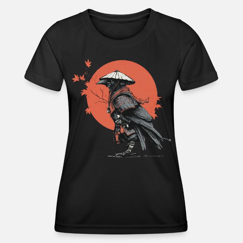 Samurai Crow in Red Moon - Women's Functional T-Shirt - black