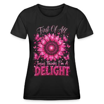 Tout d’abord, Jésus pense que je suis un vrai délice - T-shirt sport Femme - noir - Devant - AI Model Female 172 light (172cm)
