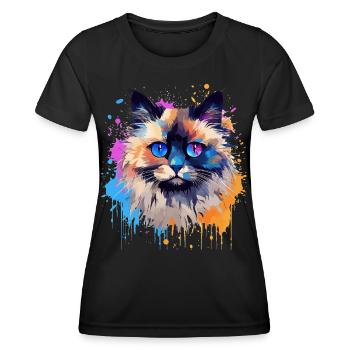 Art coloré sur le visage de chat Birman avec éclaboussures - T-shirt sport Femme - noir - Devant - AI Model Female 172 light (172cm)