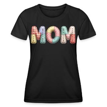 Mom Schriftzug Patchwork Stoff Look - Frauen Funktions-T-Shirt - Schwarz - Vorne - AI Model Female 172 light (172cm)