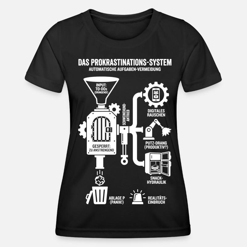 Procrastination System Funny Infographic - Women's Functional T-Shirt - black