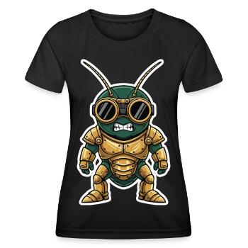Cricket Guardian Steampunk Rüstung Goldene Messing - Frauen Funktions-T-Shirt - Schwarz - Vorne - AI Model Female 172 light (172cm)