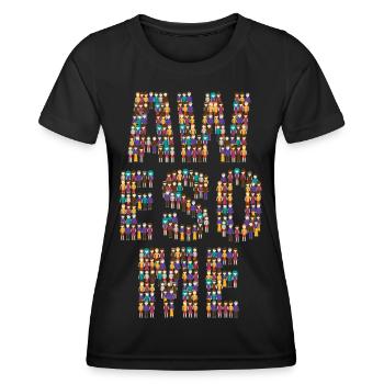 Awesome Crowd of Diverse Characters Typography - Women's Functional T-Shirt - black - Front - AI Model Female 172 light (172cm)