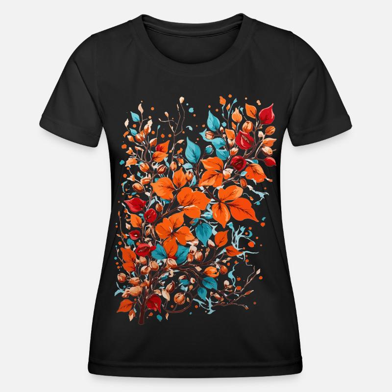 Autumn Flowers with Nuts - Women's Functional T-Shirt - black
