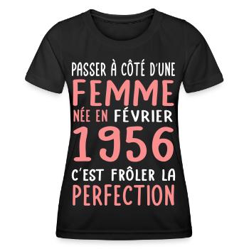 Anniversaire 70 ans - Née en Février 1956 - T-shirt sport Femme - noir - Devant - AI Model Female 172 light (172cm)