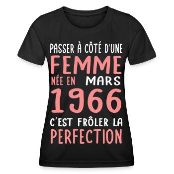 Anniversaire 60 ans - Née en Mars 1966 - T-shirt sport Femme - noir - Devant - AI Model Female 172 light (172cm)