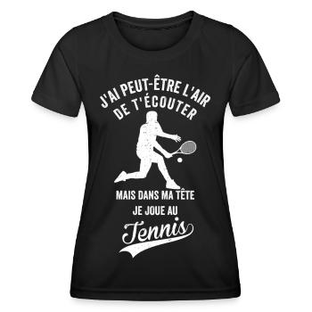 Tennis Humour dans Ma Tête Je joue au Tennis - T-shirt sport Femme - noir - Devant - AI Model Female 172 light (172cm)