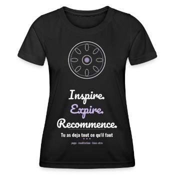 Expire. Yoga Méditation Bien-être - T-shirt sport Femme - noir - Devant - AI Model Female 172 light (172cm)
