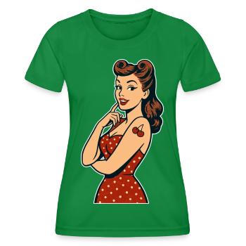 Rockabilly Pin-Up Victory Rolls Retro Gift - Women's Functional T-Shirt - kelly green - Front - AI Model Female 172 dark (172cm)
