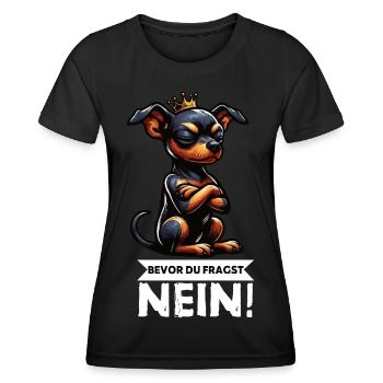Avant de demander à Miniature Pinscher Pinscher Pinscher Fan - T-shirt sport Femme - noir - Devant - AI Model Female 172 light (172cm)