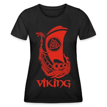 Wikingersymbol eines roten Drakkar - Frauen Funktions-T-Shirt - Schwarz - Vorne - AI Model Female 172 light (172cm)