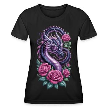 Chemise Dragon Roses Fantasy Mystique - T-shirt sport Femme - noir - Devant - AI Model Female 172 light (172cm)