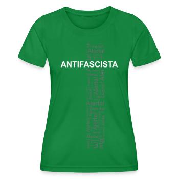 Alert! Antifascista! - Wortkunst - Frauen Funktions-T-Shirt - Kelly Green - Vorne - AI Model Female 172 dark (172cm)